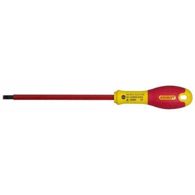 Купить Отвертка электрика FatMax VDE 1000V изолированная с жалом под шлиц SL3.5 длиной 75 мм STANLEY 0-65-411. Официальный фирменный магазин Dewalt Stanley Black+Decker Bostitch
